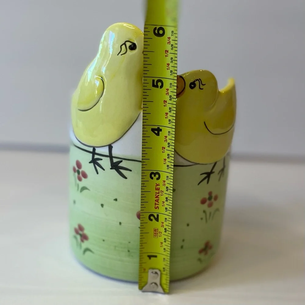 Easter Chick Yellow And Green Ceramic Planter or Candy Dish - Picture 8 of 8